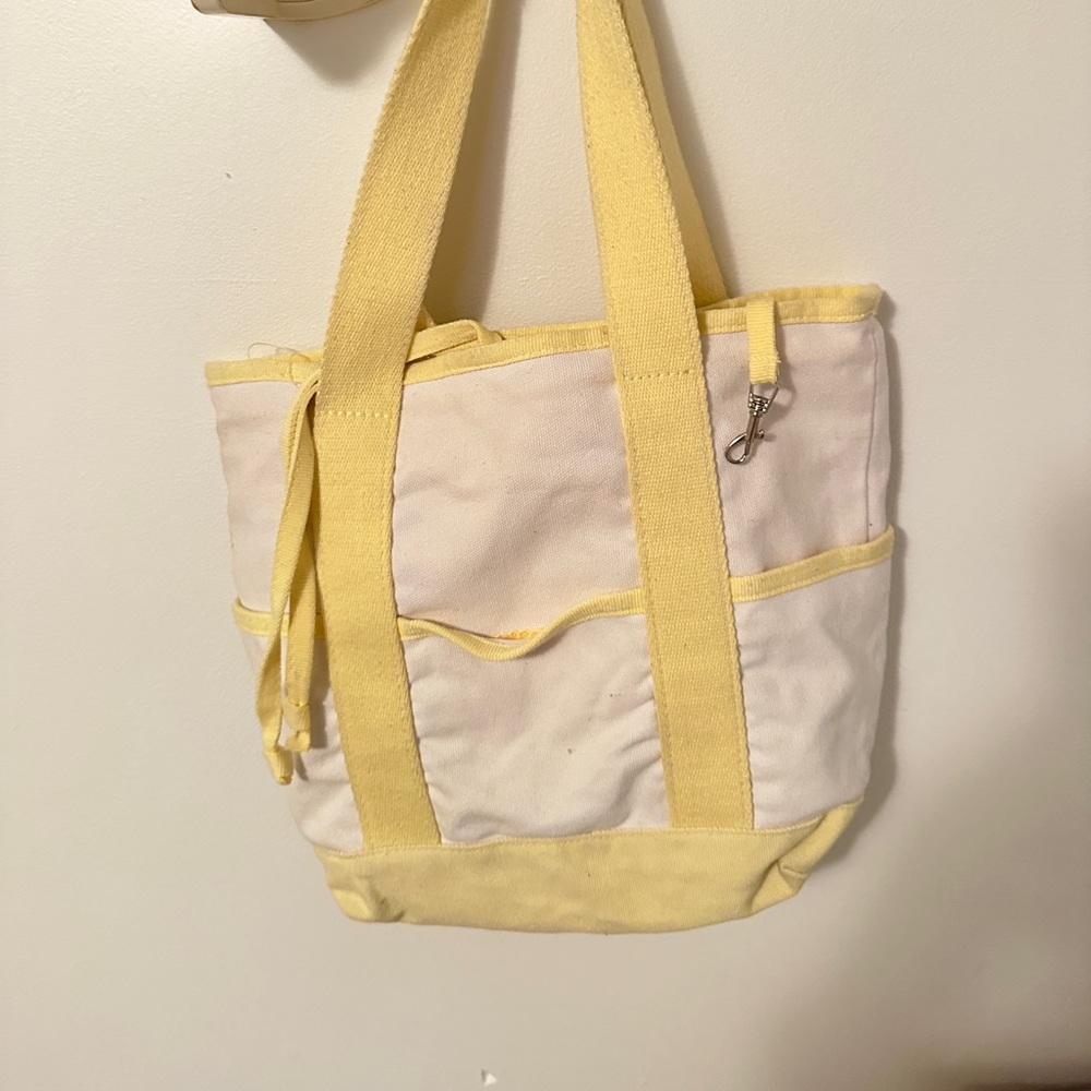 cuuuute yellow and white canvas mini tote